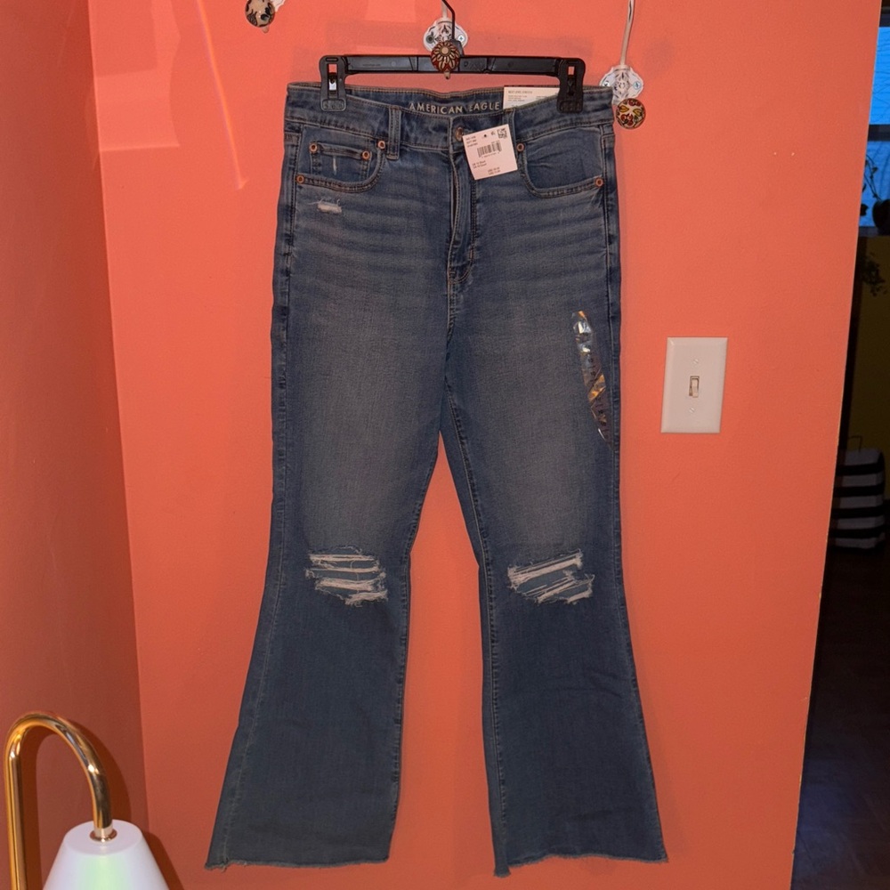 American Eagle Outfitters Distressed Blue Flare Jeans